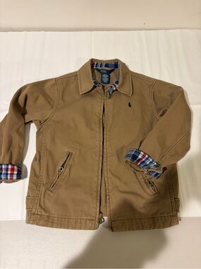 Polo by Ralph Lauren Tan Jacket with Navy & Red Plaid Trim